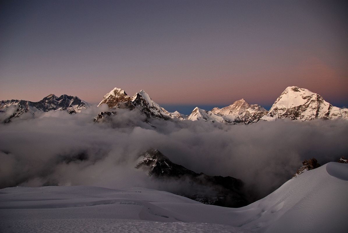 12 21 Nuptse South Face, Everest, Lhotse South Face, Lhotse, Lhotse Middle, Lhotse Shar, Peak 41, P6770, Makalu West Face, Chamlang From Mera High Camp Just After Sunset